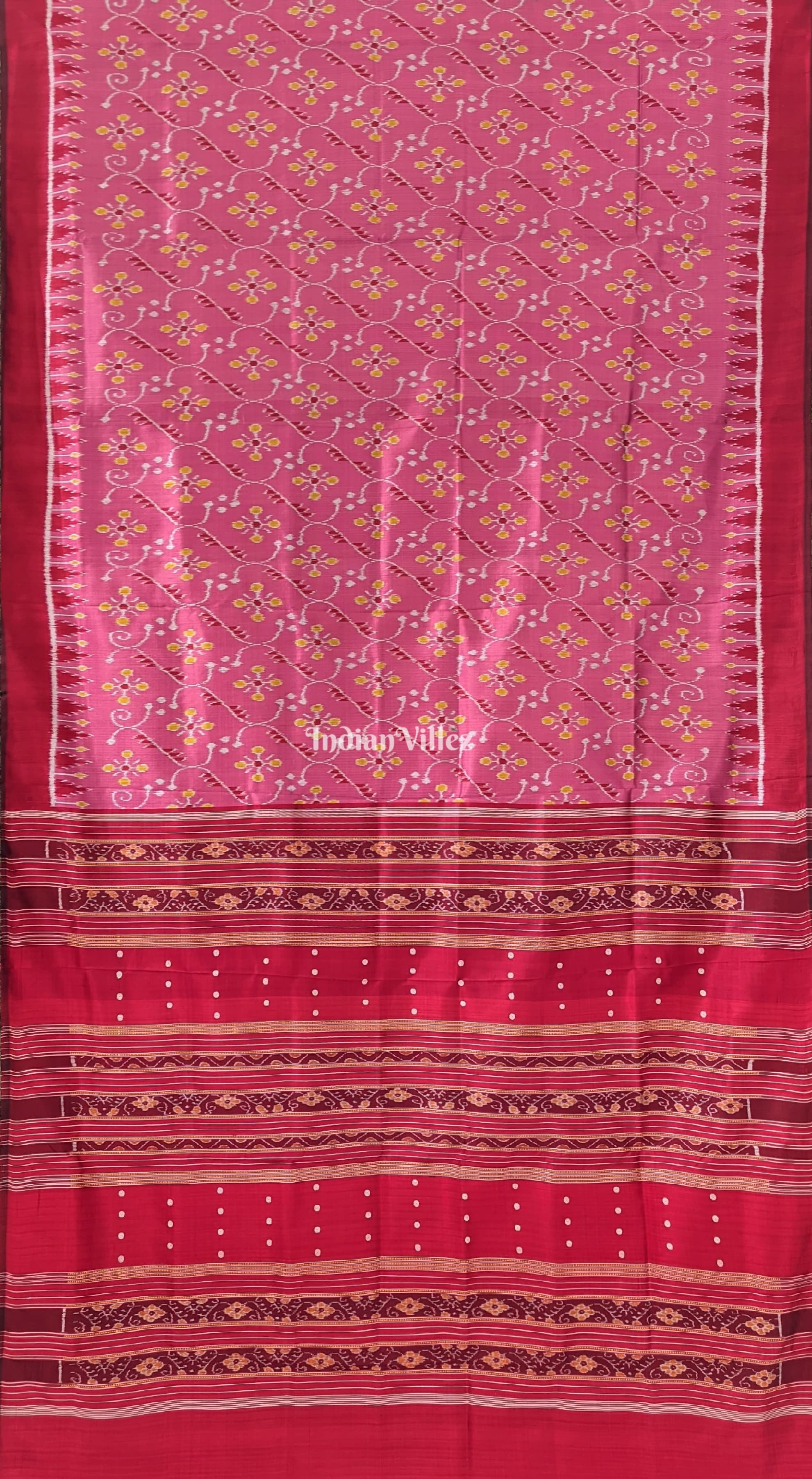 Peach with Maroon Odisha Ikat Contemporary Silk Saree