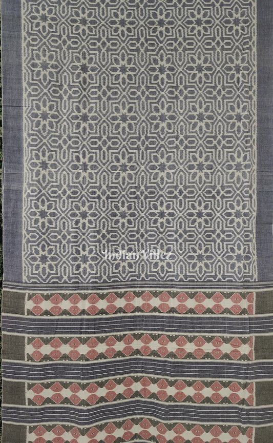 Blue white Odisha Ikat Sambalpuri Pure Cotton Saree