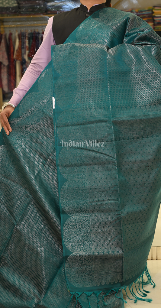 Teal Green Pure Kanjivaram Soft Silk Saree