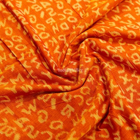 Golden Orange English Alphabet Sambalpuri Cotton Fabric