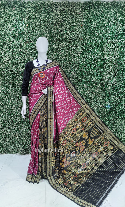 Magenta Black Tribal Theme Odisha Ikat Khandua Silk Saree