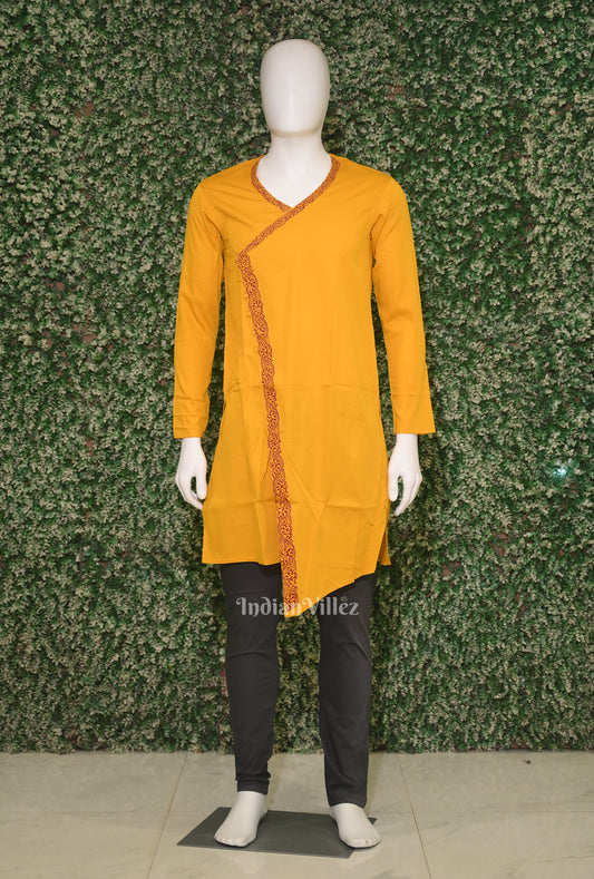 Mustard Yellow Hand-Painted Pattachitra Kurta
