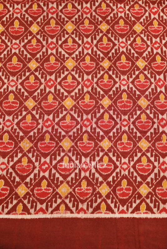 Maroon Diya Sambalpuri Odisha Ikat Cotton Fabric