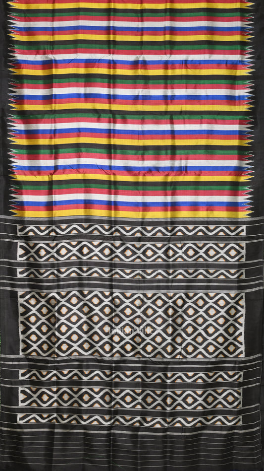 Multicolour Stripped Odisha Ikat Contemporary Khandua Silk Saree