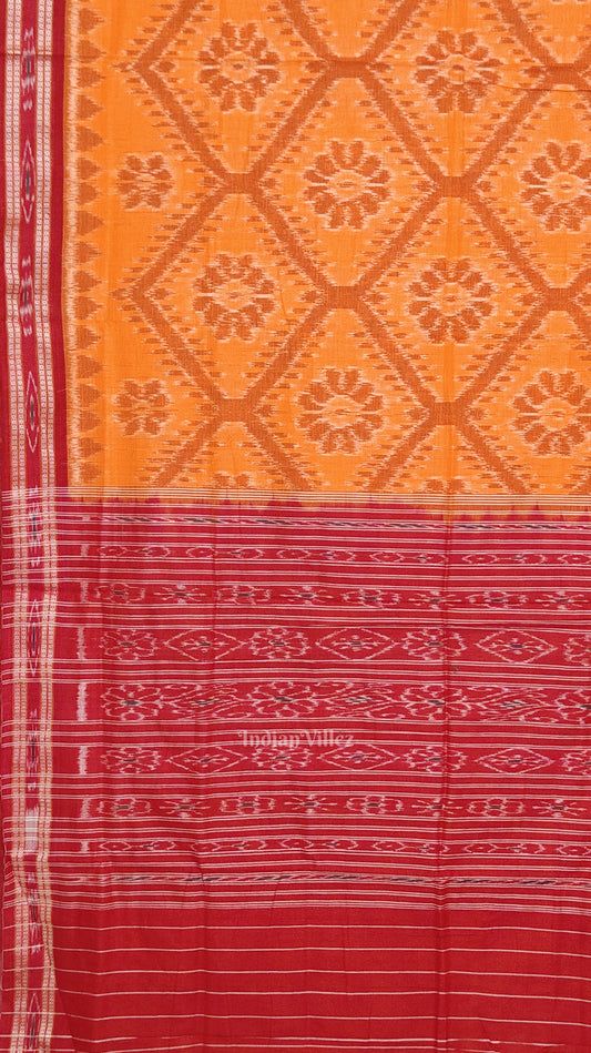 Yellow Red Tarabali Odisha Ikat Maniabandha Cotton Saree
