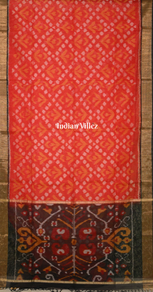 Red Black Pochampally Ikat (Sico) Saree