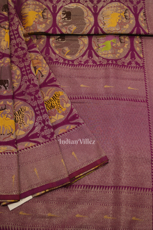 Jam Purple Shikargah Theme Banarasi Georgette Saree