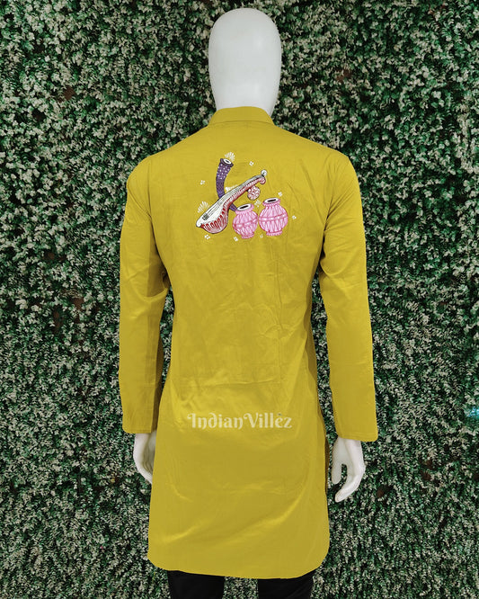 Mehendi Green Radha Krishna Hand-Painted Pattachitra Kurta