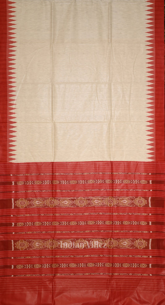 Off White Tussar Silk Saree with Red Border & Anchal