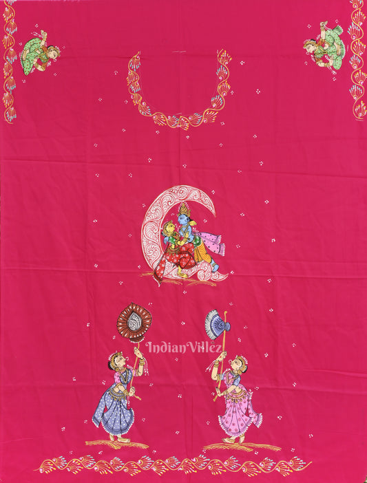 Rani Ardha Chandra Krishna Rasa Leela Theme Pattachitra Kurti Dress Material