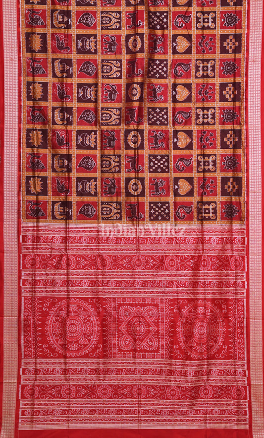 Exclusive Dark Maroon Red Nabakothi Odisha Ikat Sambalpuri Silk Saree