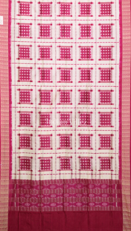 White Pink Ashwin Theme Authentic Sambalpuri Silk Dupatta