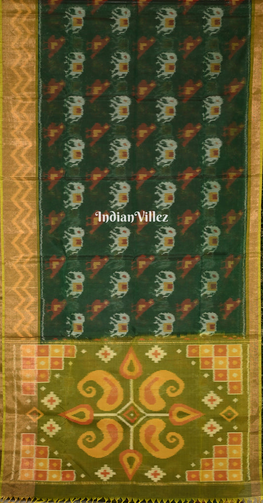Dark Green Pochampally Ikat Silk Cotton (Sico) Saree
