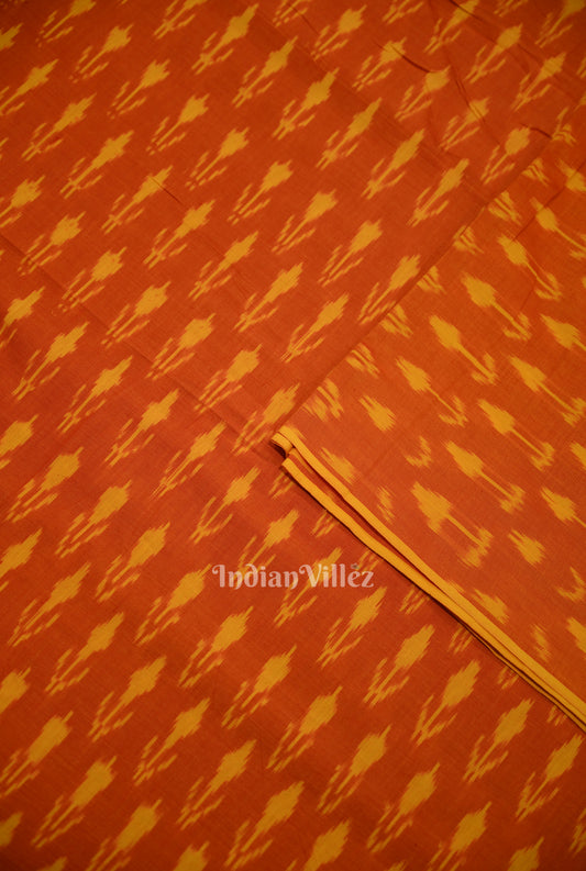Deep Orange Handwoven Pochampally Ikat Cotton Fabric