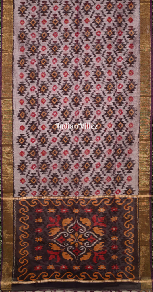 Off White Black Pochampally Ikat Silk Cotton (Sico) Saree