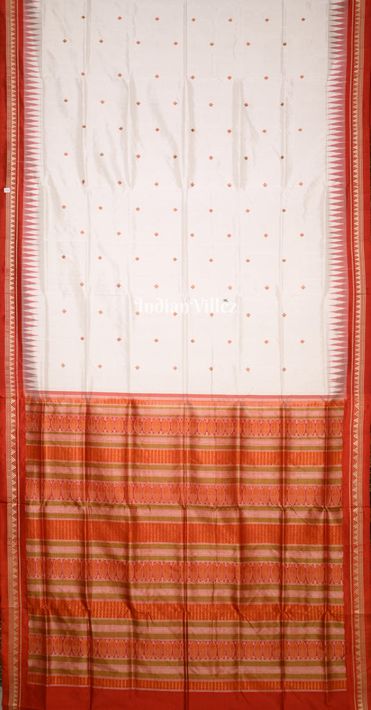 White Red Buti Design Odisha Ikat Bomkai Sambalpuri Silk Saree