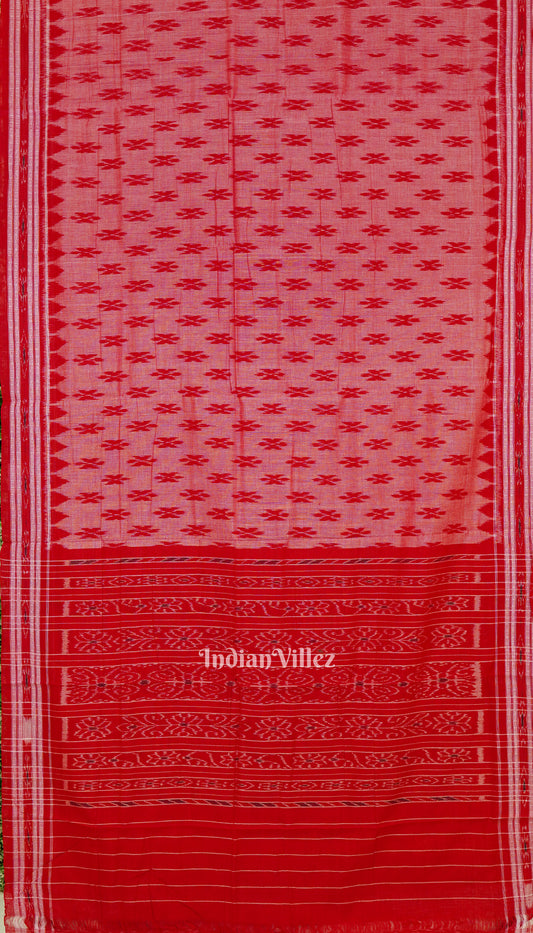 Light Red Damru Pasapali Odisha Ikat Maniabandha Cotton Saree