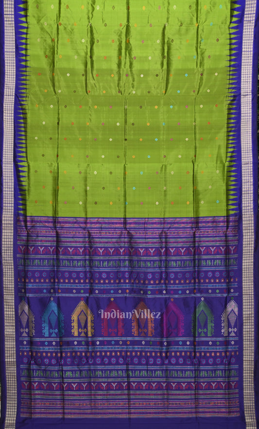 Parrot Green Blue Dolabedi Bomkai Sambalpuri Ikat Silk Saree