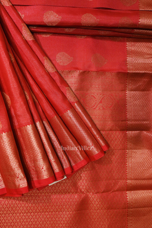 Bright Red pure Kanjivaram Silk Saree with Zari Brocade