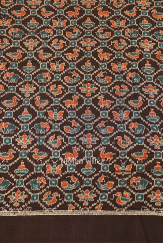 Coffee Jungle Theme Sambalpuri Odisha Ikat Cotton Fabric