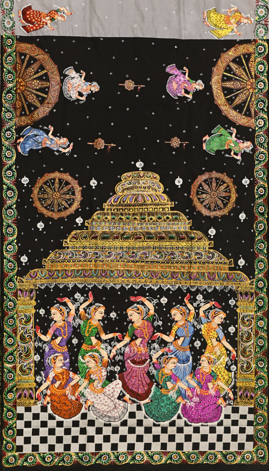 Black Nartaki Konark Temple Hand-Painted Pattachitra Saree