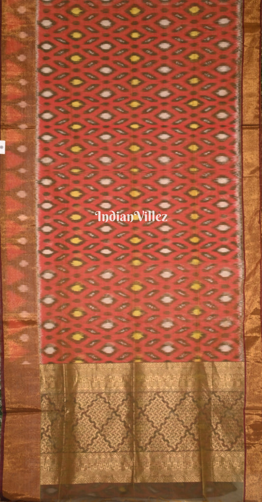 Maroon Golden Pochampally Ikat (Sico) Saree