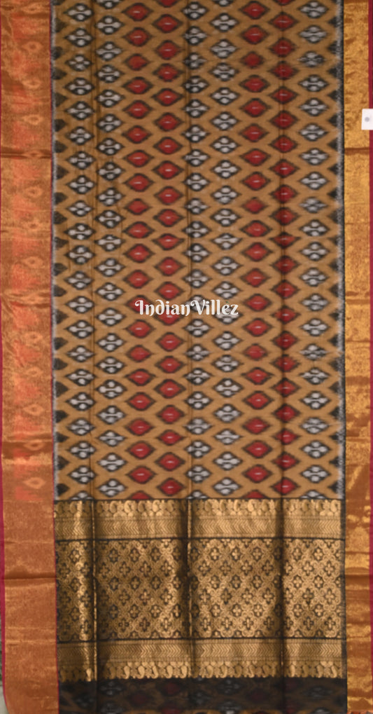 Beige Black Pochampally Ikat (Sico) Saree