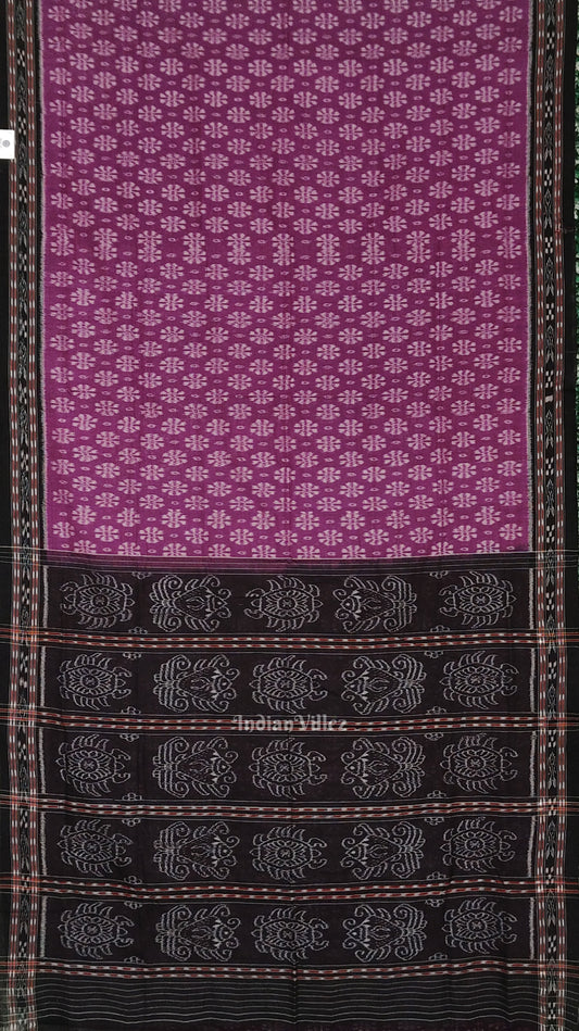 Purple Black Floral Odisha Ikat Sambalpuri Cotton Saree