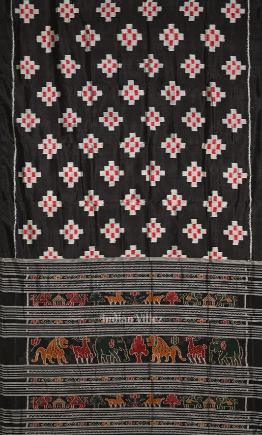 Black Red Pasapali Odisha Ikat Contemporary Designer Silk Saree