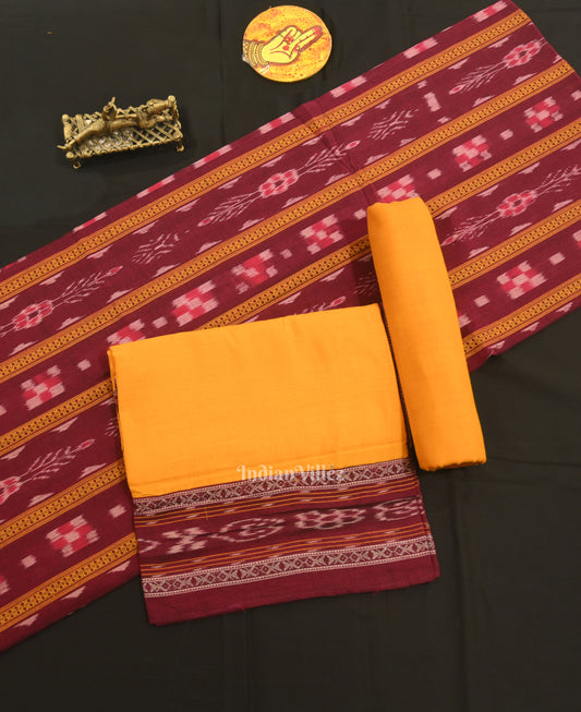 Maroon Yellow Odisha Ikat Sambalpuri Dress Material & Dupatta
