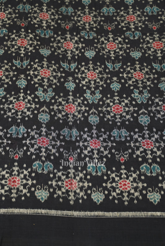 Black Tribal Jhoti Theme Sambalpuri Odisha Ikat Cotton Fabric