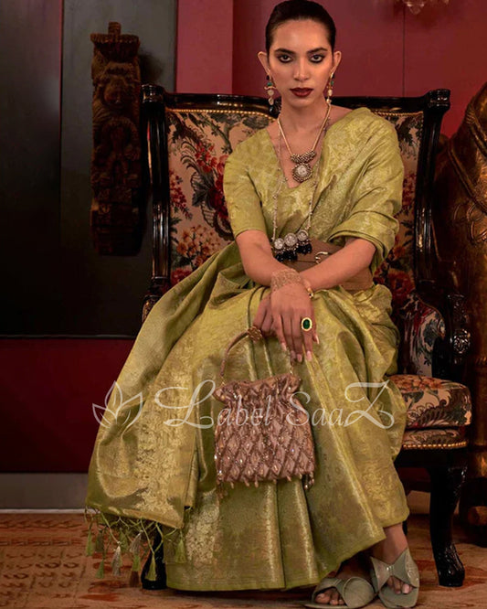 Green Floral Zari Tissue Kanjivaram Silk Saree