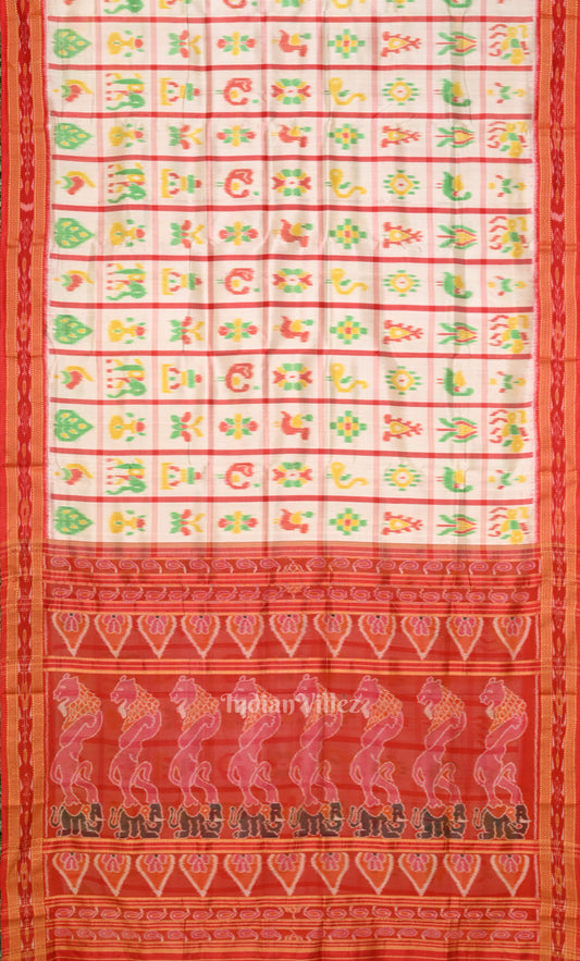 White Red Nabakothi Odisha Ikat Khandua Silk Saree