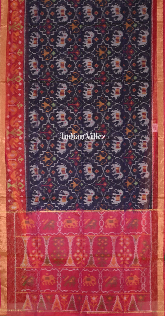 Navy Blue Rani Pink Pochampally Ikat (Sico) Saree