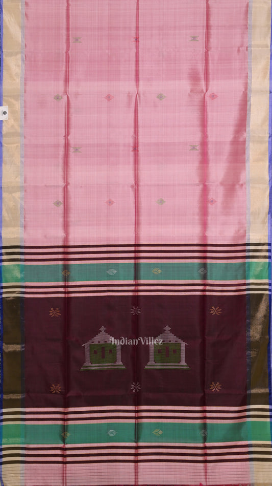 Pink Mulberry Purple Pure Bishnupuri Silk Saree