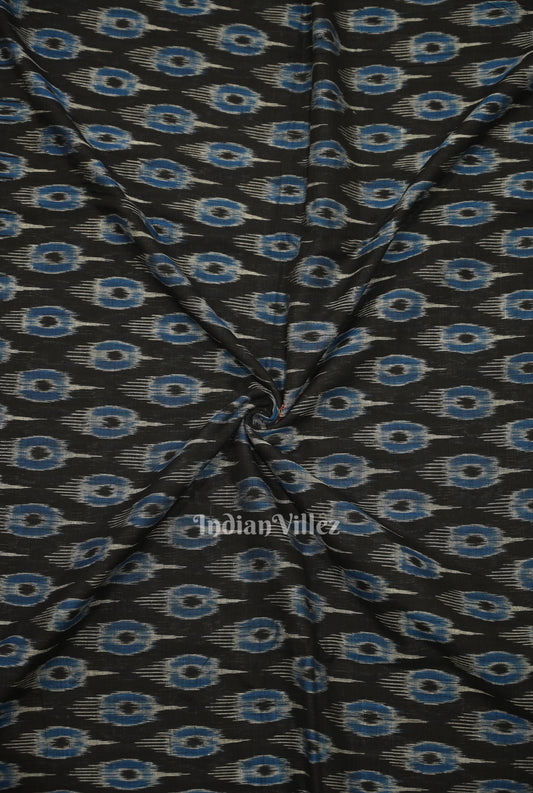 Black Blue Mayur Motif Odisha Ikat Sambalpuri Cotton Fabric
