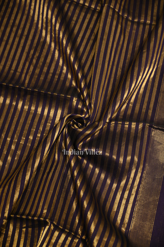 Purple Stripped Pure Silk Cotton Maheshwari Saree