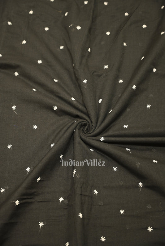 Black Floral Motif Odisha Ikat Cotton Fabric