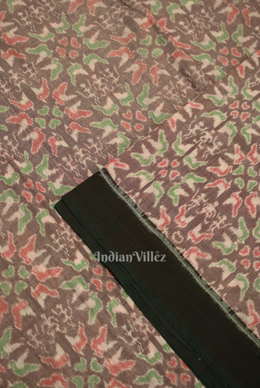 Light Coffee Tribal Flower Theme Sambalpuri Ikat Cotton Fabric
