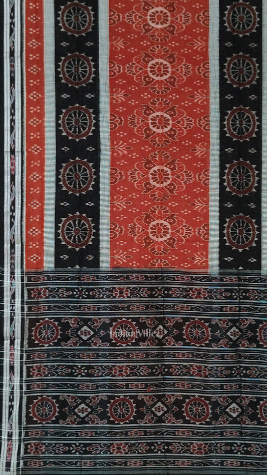 Maroon Black Floral Odisha Handloom Sambalpuri Ikat Cotton Saree
