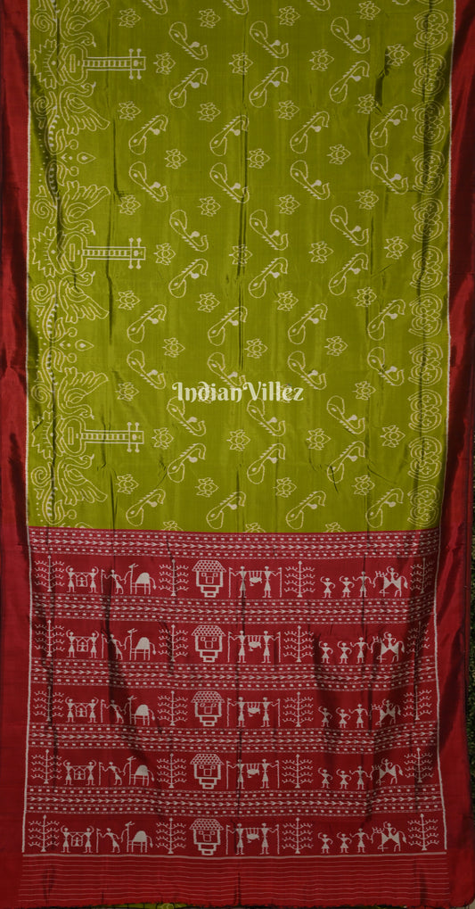 Mehendi Green Maroon Veena Motif Contemporary Designer Silk Saree