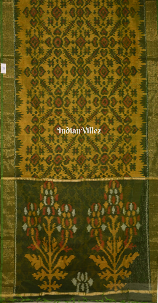 Yellow Green Pochampally Ikat Silk Cotton (Sico) Saree