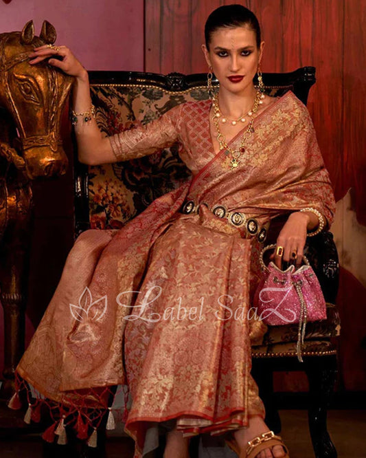 Red Floral Zari Tissue Kanjivaram Silk Saree