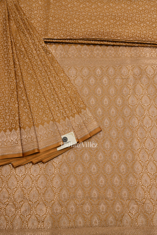 Rust Orange Dual Tone Pure  Meenakari Mashru Satin Silk Banarasi Saree