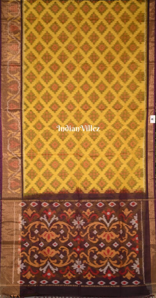 Mustard Yellow Purple Pochampally Ikat Silk Cotton (Sico) Saree