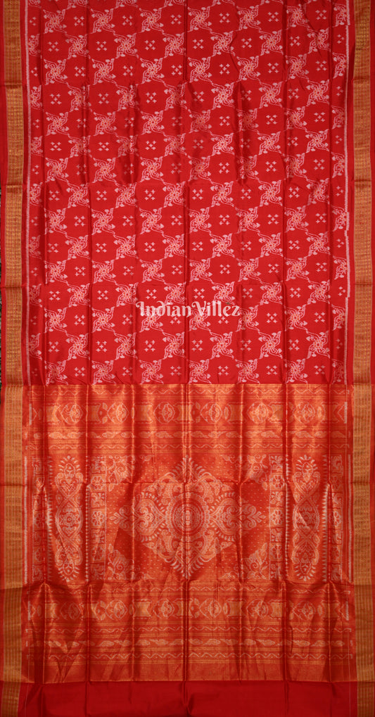 Exclusive Red Golden Floral Design Half Tissue Sambalpuri Silk Saree