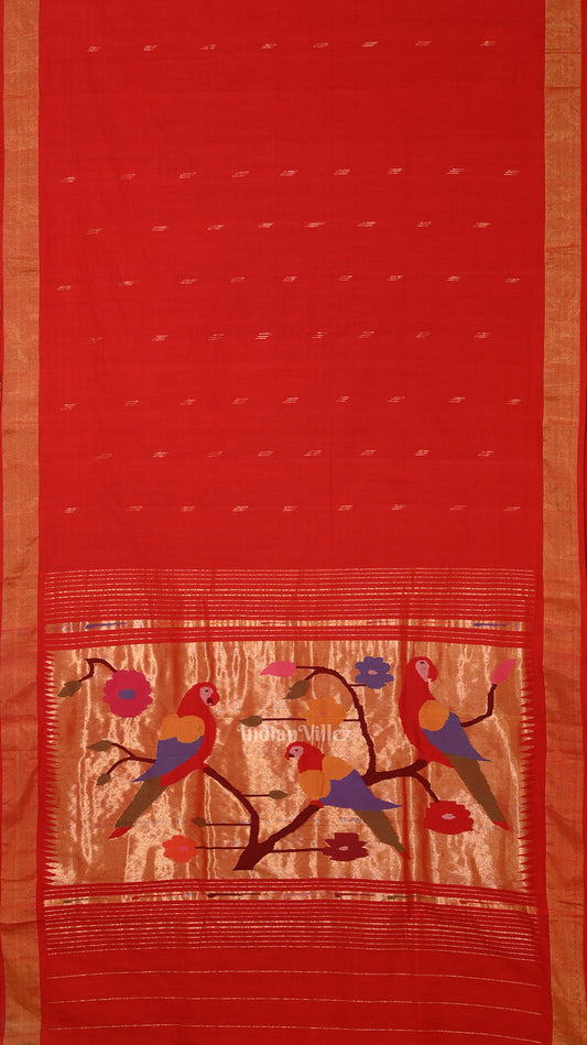 Red Butta Design Cotton Paithani Saree