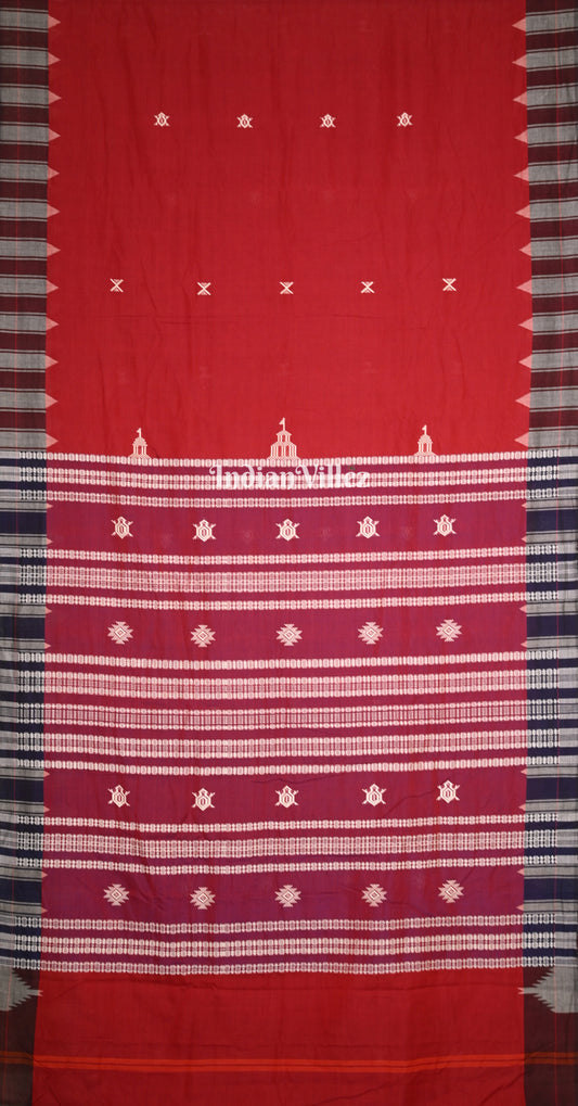 Red Black Odisha Handloom Natural Dye Kotpad Cotton Saree