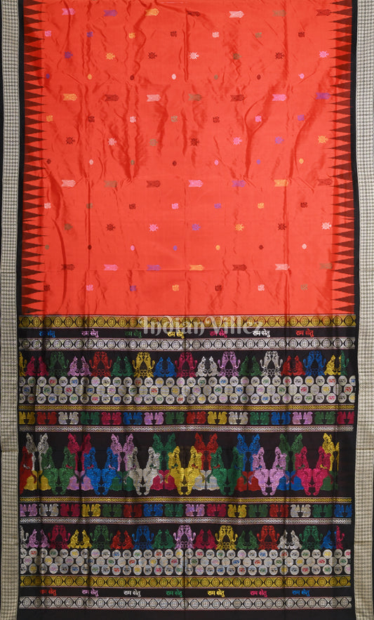 Red Black Ram Setu Odisha Ikat Bomkai Sambalpuri Silk Saree