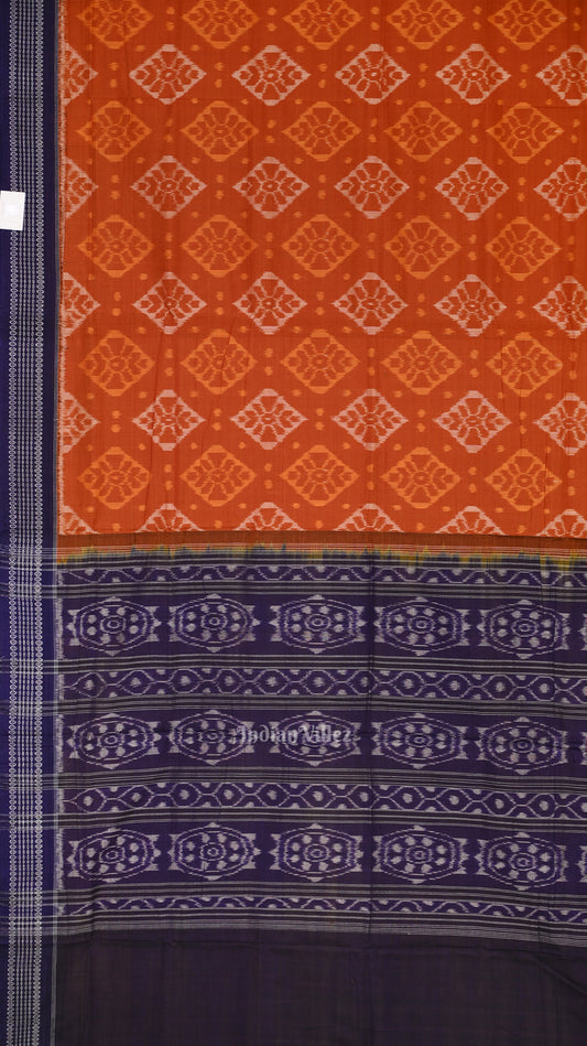 Orange Navy Blue Odisha Sambalpuri Pure Cotton Saree